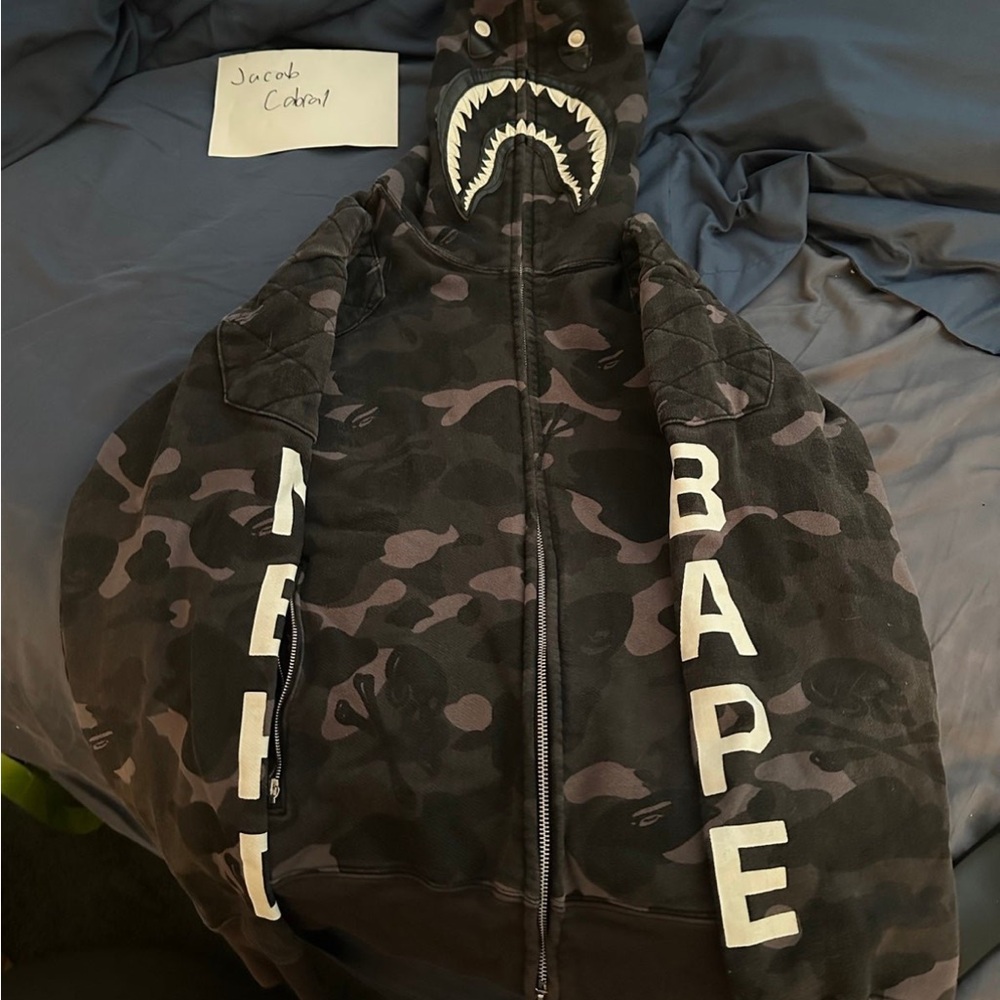BAPE x NBHD Men's Black Camo Zip Up Shark Hoodie